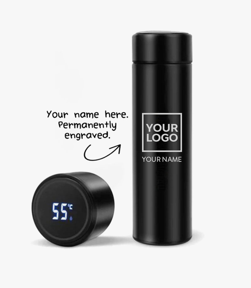 Customized Stainless Steel Bottle with LED Temperature Display, Double Wall Vacuum Flask, 500 ML Black