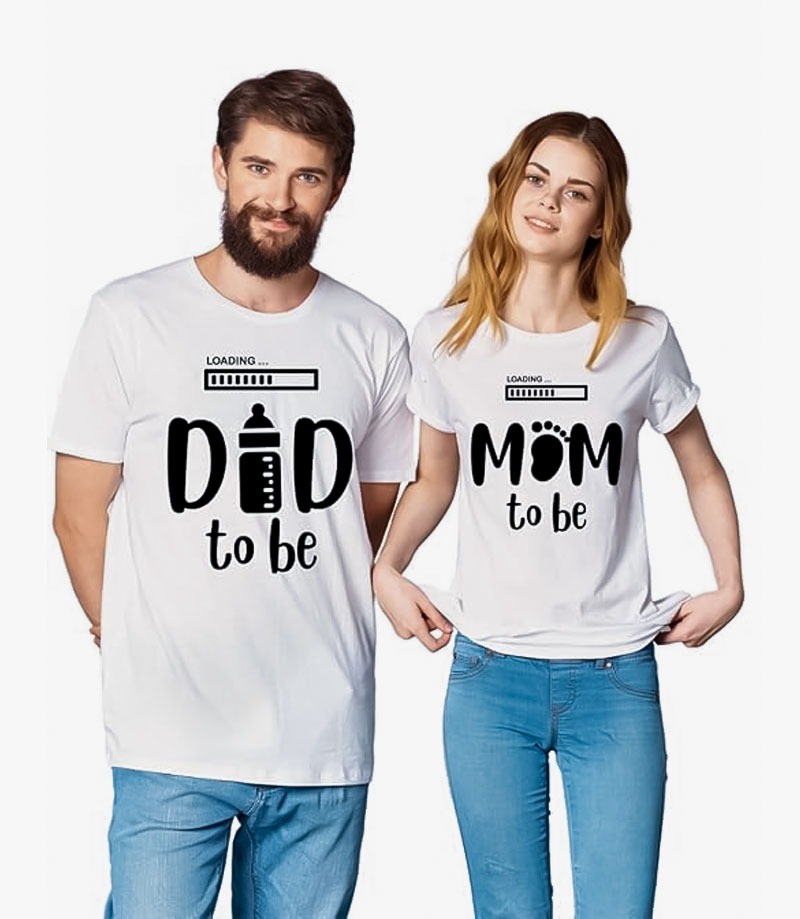 Mom Dad to be White Unisex Couple T-Shirt