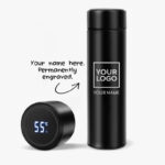 Customized Stainless Steel Bottle with LED Temperature Display, Double Wall Vacuum Flask, 500 ML Black