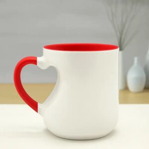 Personalised Heart Cut Handle Printed Mugs